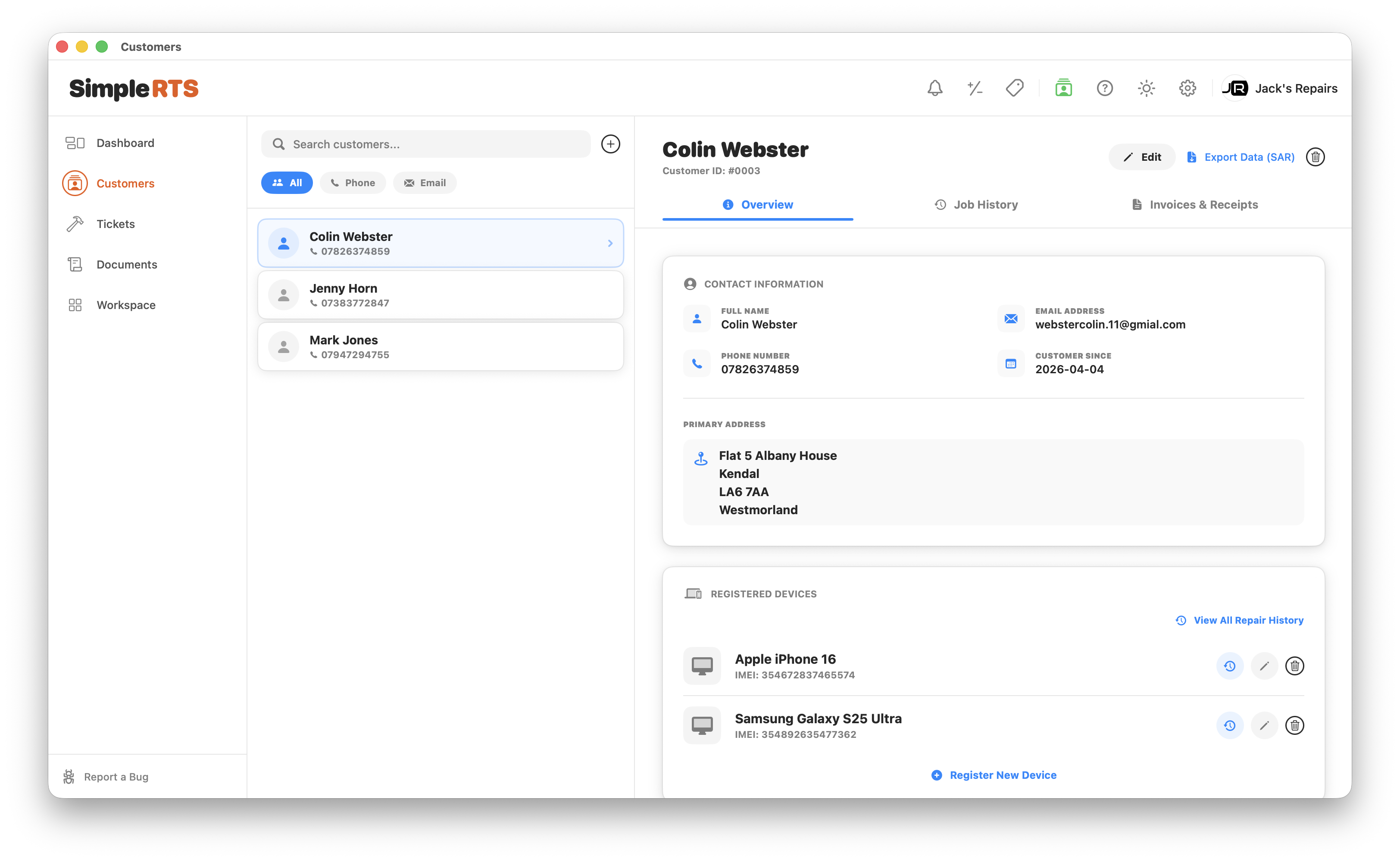 SimpleRTS customer records